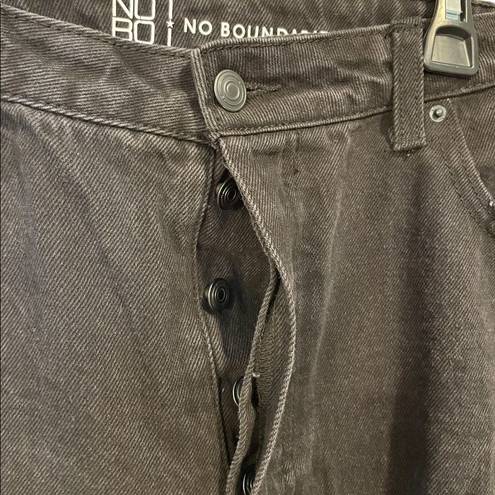 No Bo  Super High Rise Black Distressed Relaxed Fit Button Fly Denim Jeans