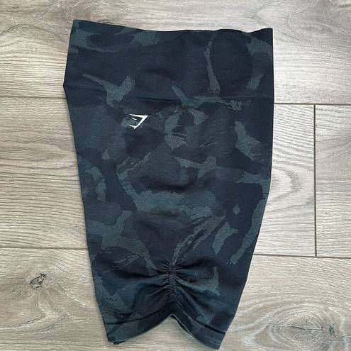 Gymshark  High Rise Black Gray Camo Side Scrunch Seamless Bike Shorts Size XL