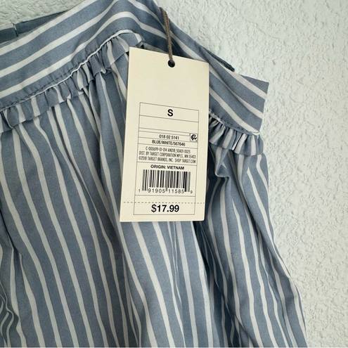 A New Day NWT  blue and white stripe babydoll blouse, lined, size S