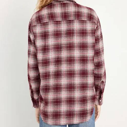 Old Navy  NWT Maroon White Plaid Loose Flannel Boyfriend Shirt