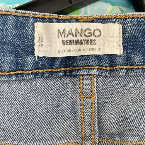 Mango Denim & Tees Blue Denim Cut Off Cuffed Shorts with Frayed Hem Size 6