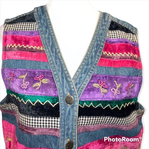 Susan Bristol Vintage 90s Y2K  Casuals Embroidered and Beaded Jean Vest Size S