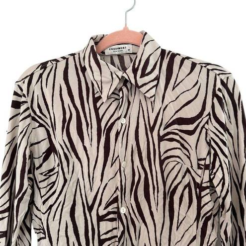 Equipment  Zebra Print Button Down Silk Shirt In Brown And Cream Medium