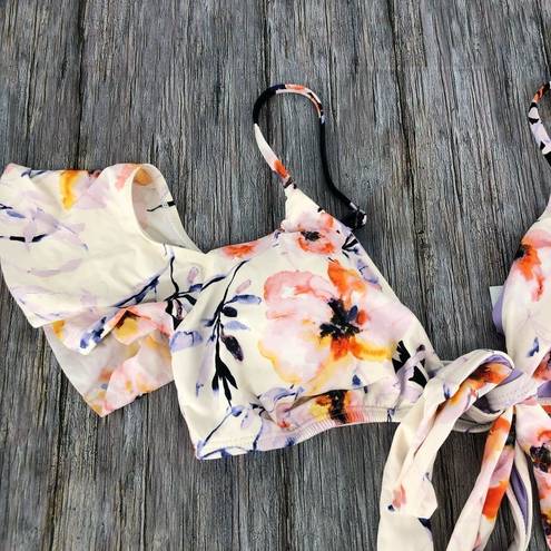 The Bikini Lab  Watercolor Floral Ruffle Wrap Bikini Swim Top NWT size Medium