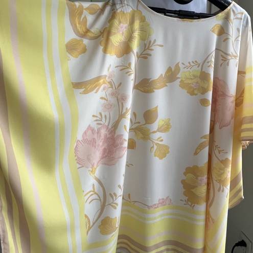 Jason Wu J  Yellow Floral Chiffon Tunic Top Spring Summer Cover Up Flowy, Size L