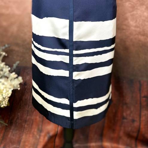 W By Worth  Wavy Stripe Silk Twill Slim Skirt - Navy/White - size 10