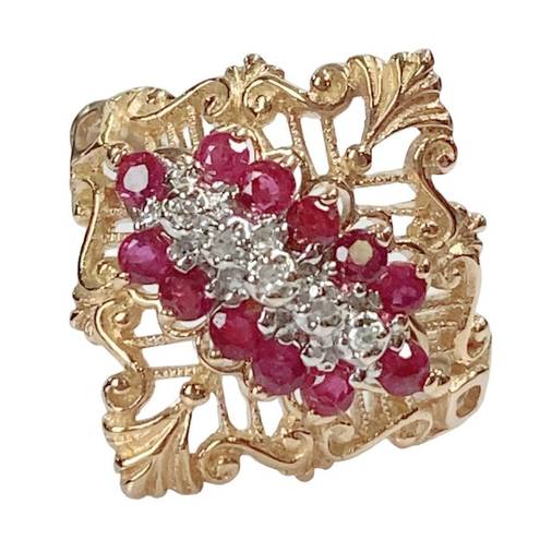 Ruby 10K 10KT Yellow Gold Diamond +  Ring Sz 8