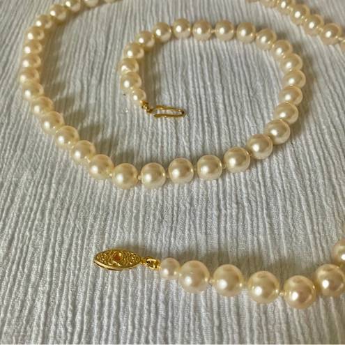 American Vintage Vintage “Mairi” Champagne Pearl Necklace 25” Gold Marquise Fishhook JAPAN Classic