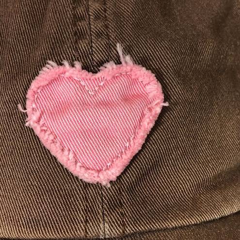 Life is Good  Women’s Pink Heart Appliqué Brown Cotton Baseball Cap One Size