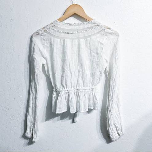 Free People  White Peasant Prairie Lace Mesh Cotton Tie Top XS Small Boho Fairy