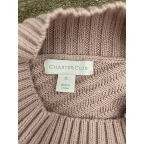 Charter Club 🌸  Asymmetrical Mock Neck Pastel Pink Ribbed Stripe Knit Sweater