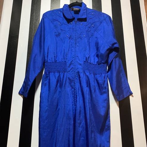 One Piece Vintage 1980s Royal Blue  Windbreaker Pants Jumpsuit 6P/ Small EUC