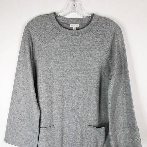 Garnet Hill  Small Dress Jersey Knit Gray Sweater Tunic Pockets Crew Mini 303