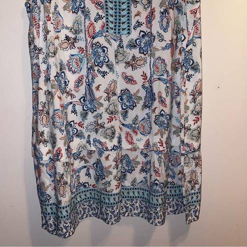 J.Jill  Beachy Tiered Tank White Blue Boho Paisley Print Medium