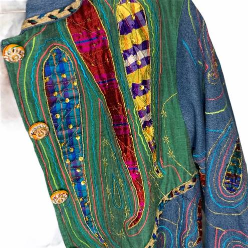 Anage Denim Embellished Paisley Jacket Sz Large