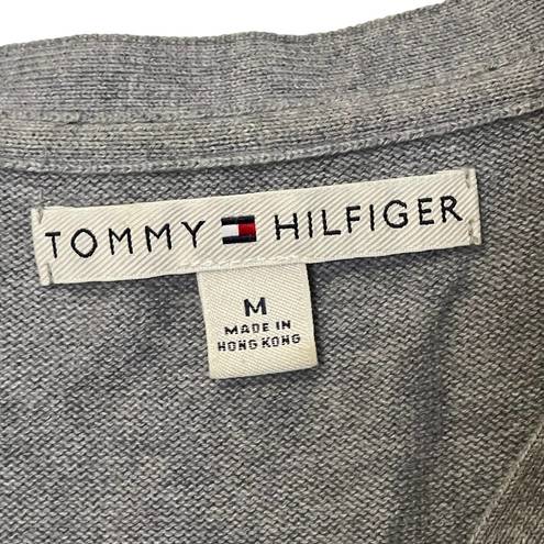 Tommy Hilfiger  Cardigan Sweater Size Medium Gray White Burgundy Argyle Womens