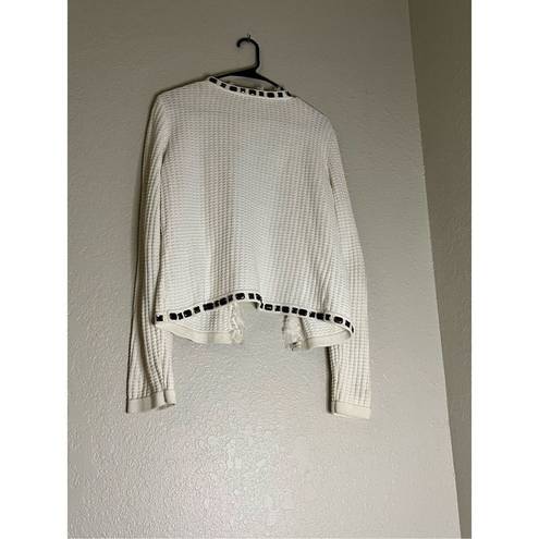 CAbi  Cardigan Sweater Womens M Ivory Gabrielle #284 Beaded Ruffles Waffle Knit