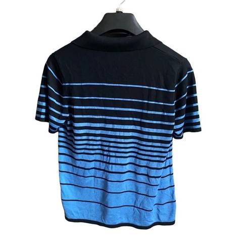 August Silk  Knits 100% Silk Blue/Black Striped Top. Size Large.