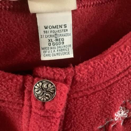 L.L.Bean Vintage  button up fleece cardigan red embroidered flower fair isle xl