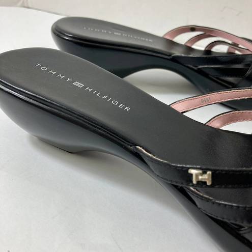 Tommy Hilfiger  leather slide sandals women's 9.5 black straps low platform heel