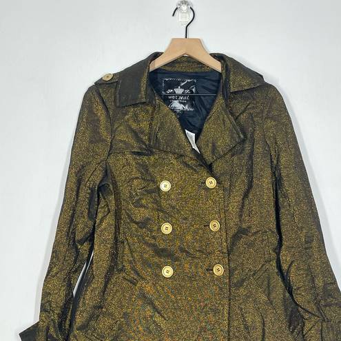 Wet Seal NEW  Vintage Y2K Trench Coat L Gold Metallic Double Breasted Deadstock