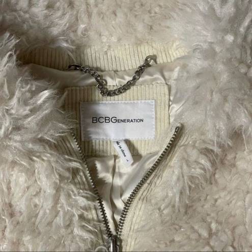 BCBGeneration  Zip Front Faux Fur Jacket in Cream