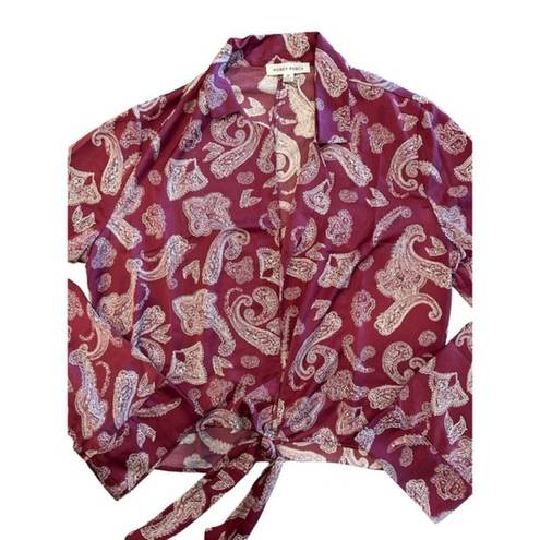 Honey Punch  Burgundy Paisley‎ Print Wrap Tie Crop Top