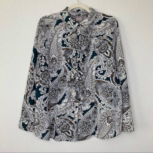 Chico's Chico’s Size Large Paisley Ruffled Front Button Down Top