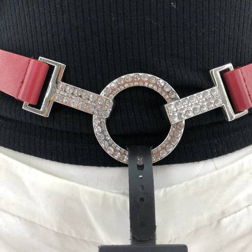 Ellen Tracy  (M/L) Adjustable Red Vegan Leather Diamond Crystal Studded Belt NWT