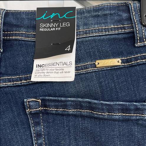 INC  SZ 4 Skinny Leg Jeans Mid-Rise Stretch Rhodes Dark Wash Pockets Blue New