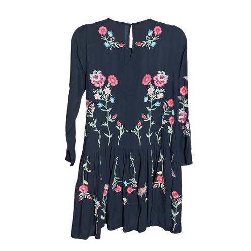 Wish Chic  Women's Relaxed Floral Embroidered Black Drop Swing Dress Tunic Sz M