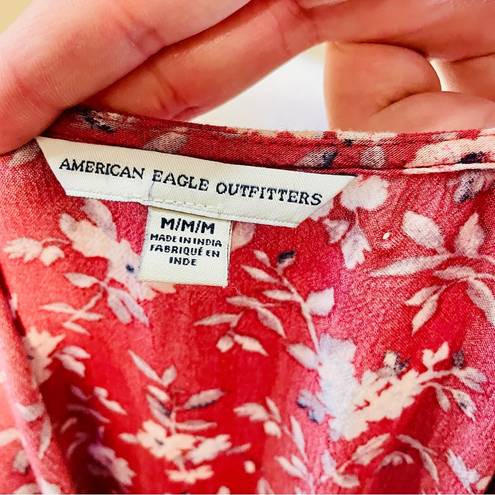 American Eagle  Red Floral Wrap Dress Medium