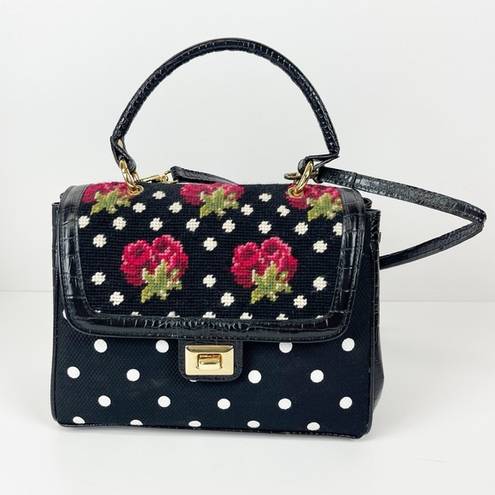 Krass&co Clever Carriage  Satchel Rose Embroidered Purse Polka Dot Dust Bag Black