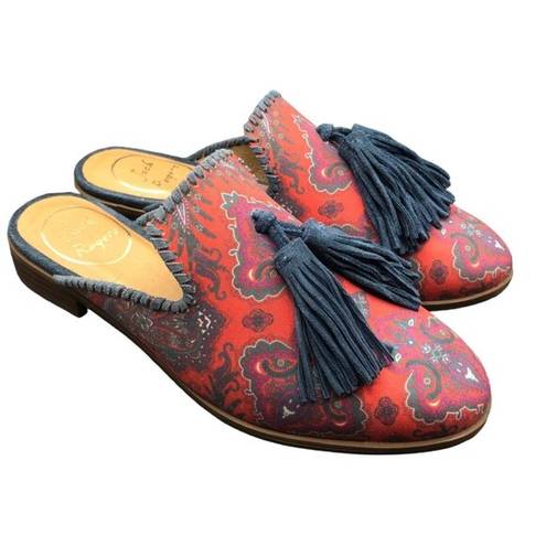 Jack Rogers  Womens Shoes 6 Delaney Mules Boho Textile Paisley Tassels