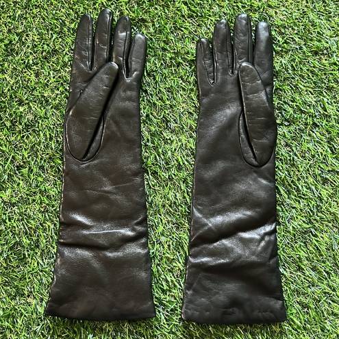 Portolano Black Leather Gloves Cashmere Lining Size 7 Long