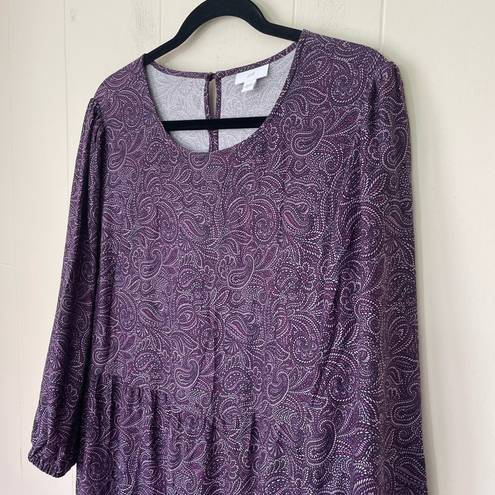 J.Jill  Long Sleeve Prairie Purple Paisley Midi Dress Viscose ~ Women’s Size L