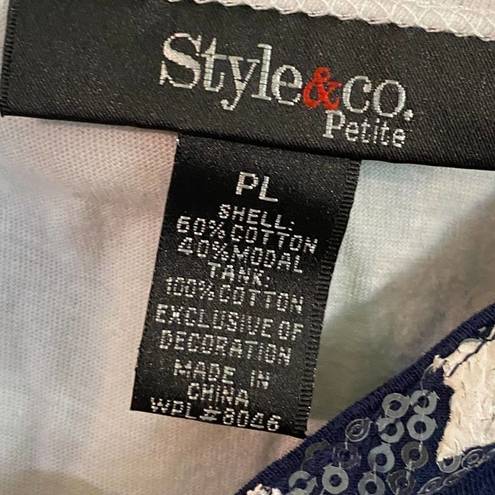 Style & Co . Stars Navy & White Layered Top Size PL