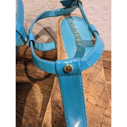 Ralph Lauren Lauren  Rosalia Cork Wedge Women's Sandals. Size 7.5 turquoise