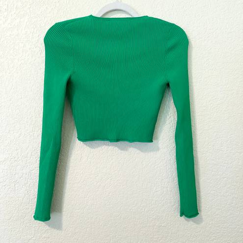 ZARA NWT  Ribbed Knit Button Cropped Cardigan in Green Size S