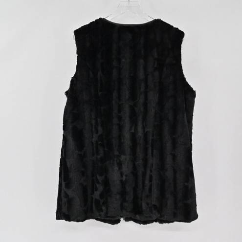 Krass&co STYLE  Vest Womens Sz 2X Black Faux Fur Pleather Full Zip Retro Mob Wife Glam