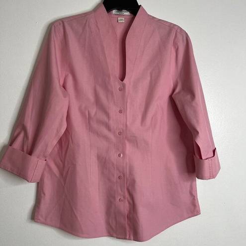 Coldwater Creek  Womens Pink Low Dip Button Down Shirt 100% Cotton Blouse Sz M