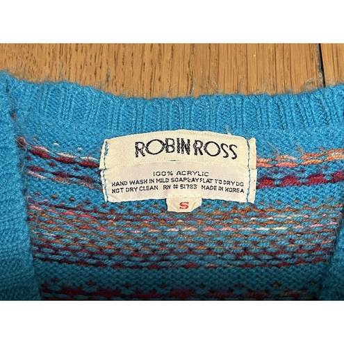Ross Vintage Robin  Tight Knit Sweater Fair Isle‎ Blue Women’s size S