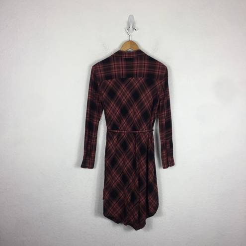 ALLSAINTS  Tala Red Check Plaid Asymmetric Hem Button Shirt Dress XS