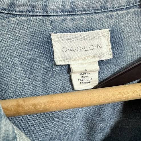 Caslon NWT  Chambray Denim Button Down Shirt Long Sleeve 100% Cotton Size Large