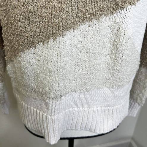 Lou & grey  Loft Colorblock Textured Coastal Crewneck Sweater Medium White/Tan