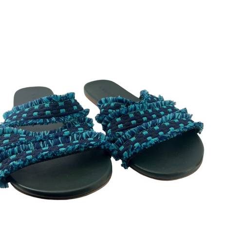 Rothy's Rothy’s Teal Blue Fringe Triple Band Sandals 8.5