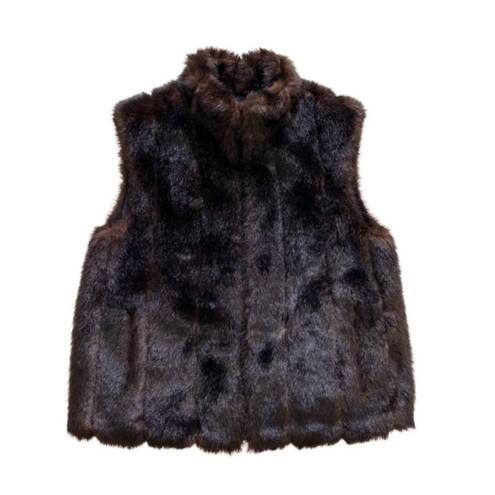 Gallery  Women Vest Brown Faux Fur Pockets Vest Coat Size Medium