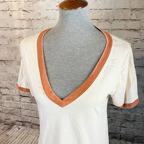 Treasure & Bond  Womens Beige Orange V Neck Tee Short Sleeve T-Shirt Size Medium