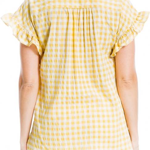 Max Studio  Plain Button Up Top Yellow Ruffles Sz M/L