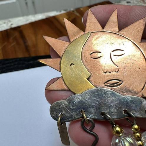 Handcrafted Metal Sunshine Brooch Pin